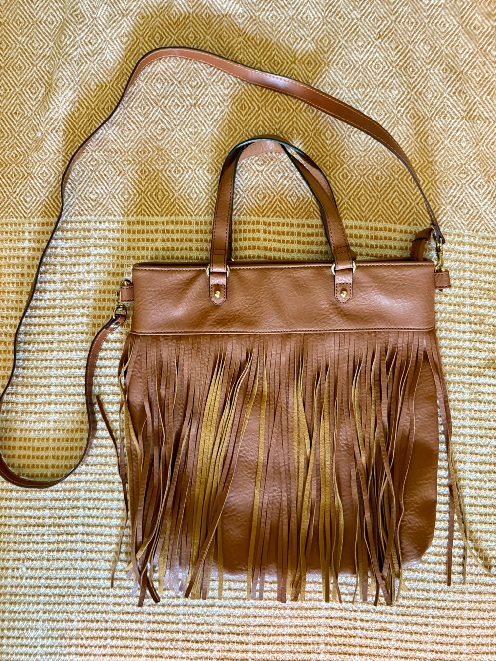 Vegan Brown Fringe Tote Shoulder Bag  NWOT - Picture 6 of 8